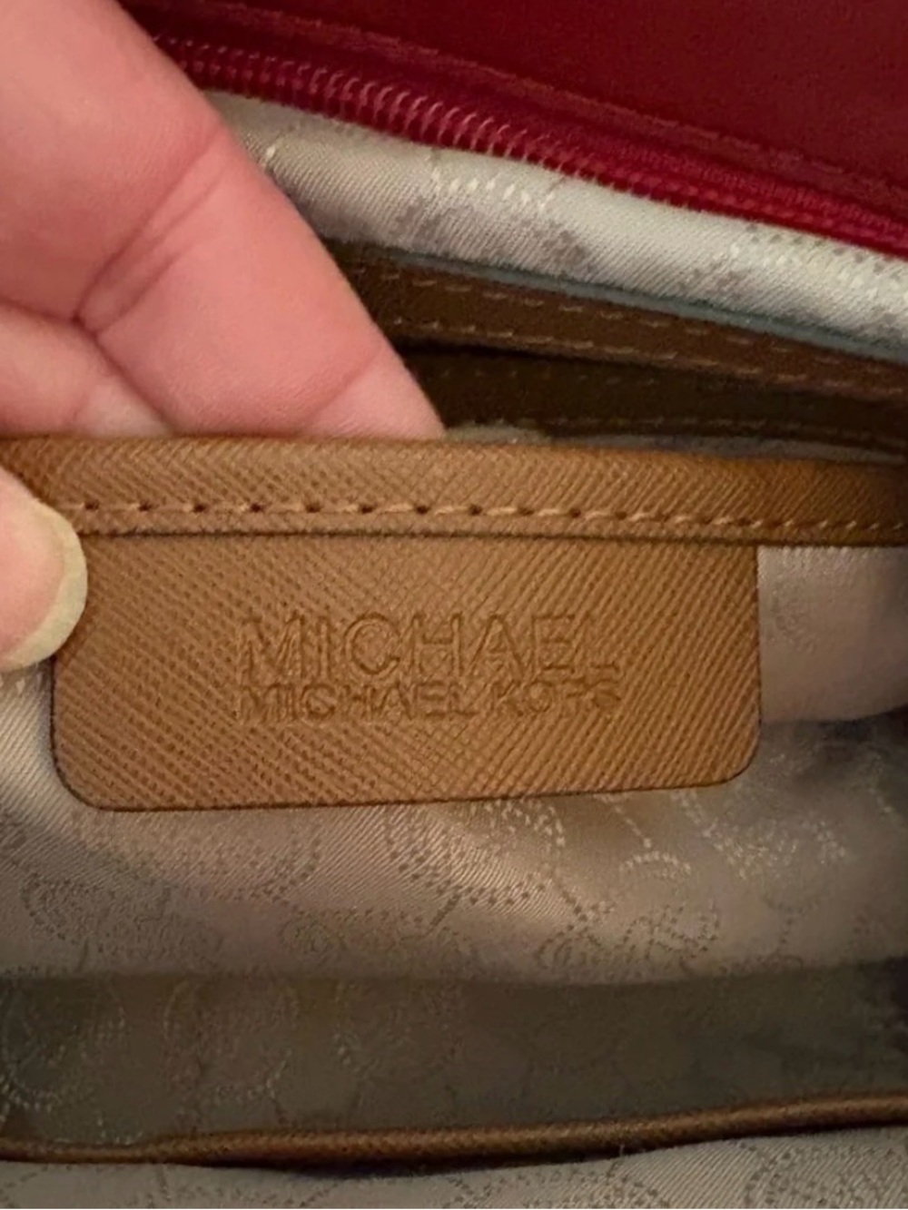 Michael Kors Kempton Beige Nylon Zippered Tote Bag Logo Large Burgandy - Picture 9 of 9